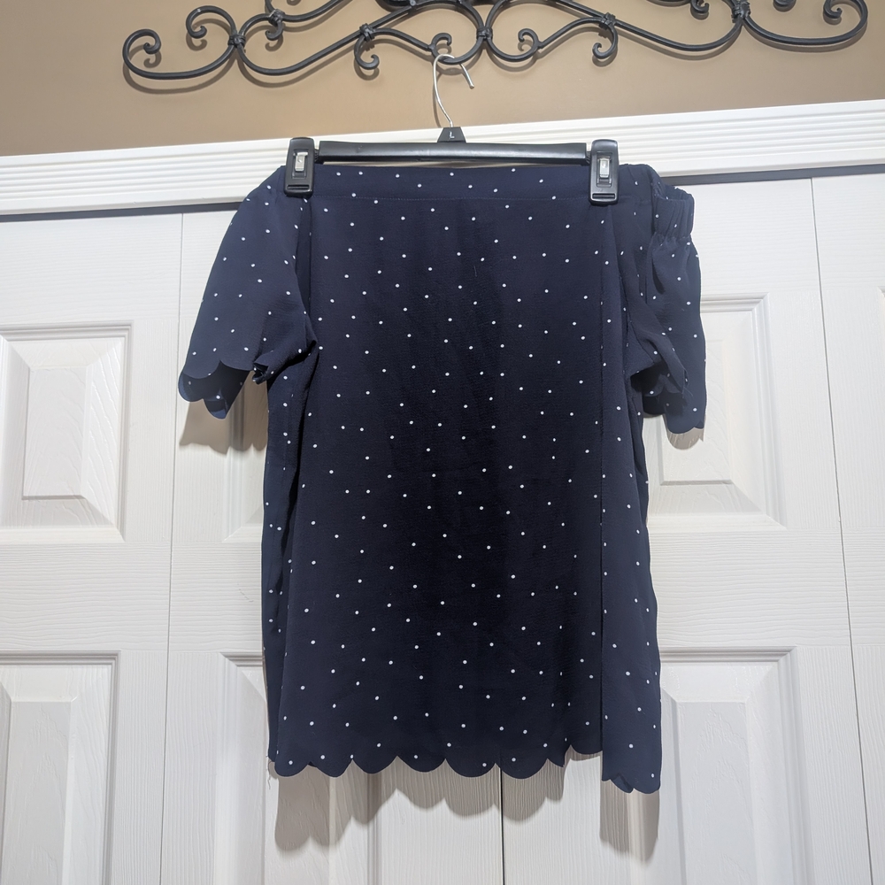 Elle Dark Blue Top with White Polka Dots